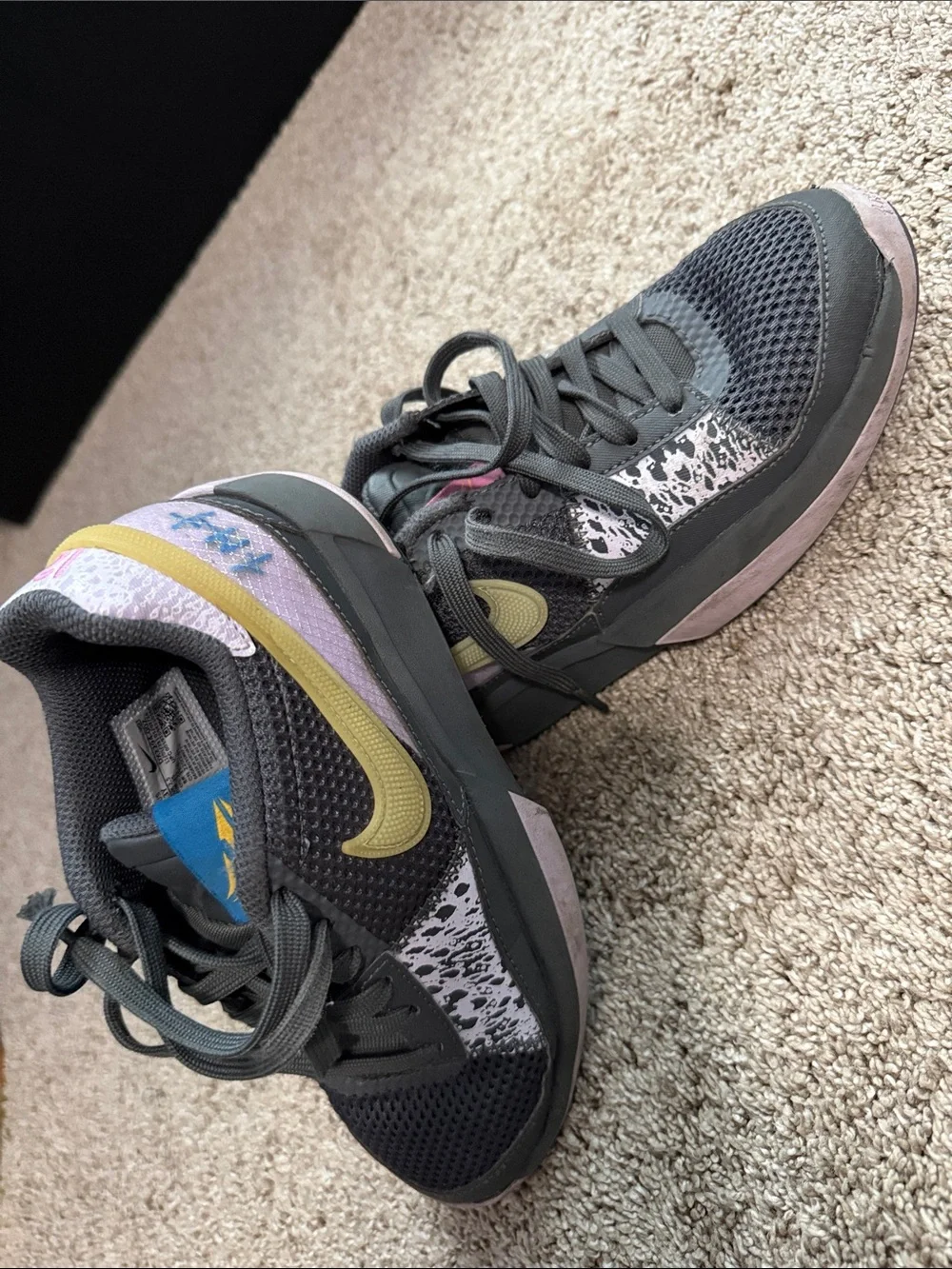 Nike Kids Grey Sneakers with Pink & Blue Accents